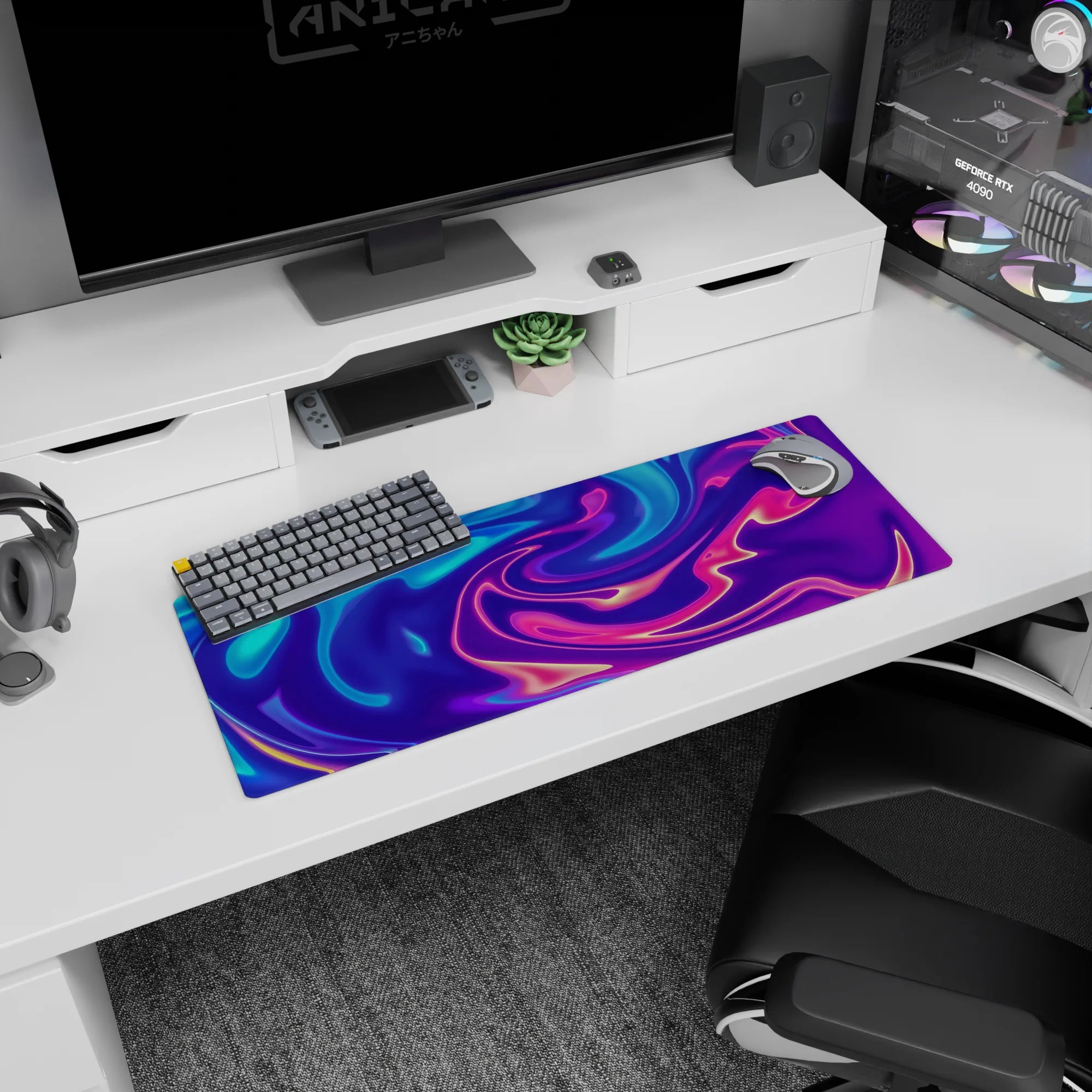 Liquid Abstract Deskmat | Mousepad | Deskpad - Neon Flow Dream - AniChan