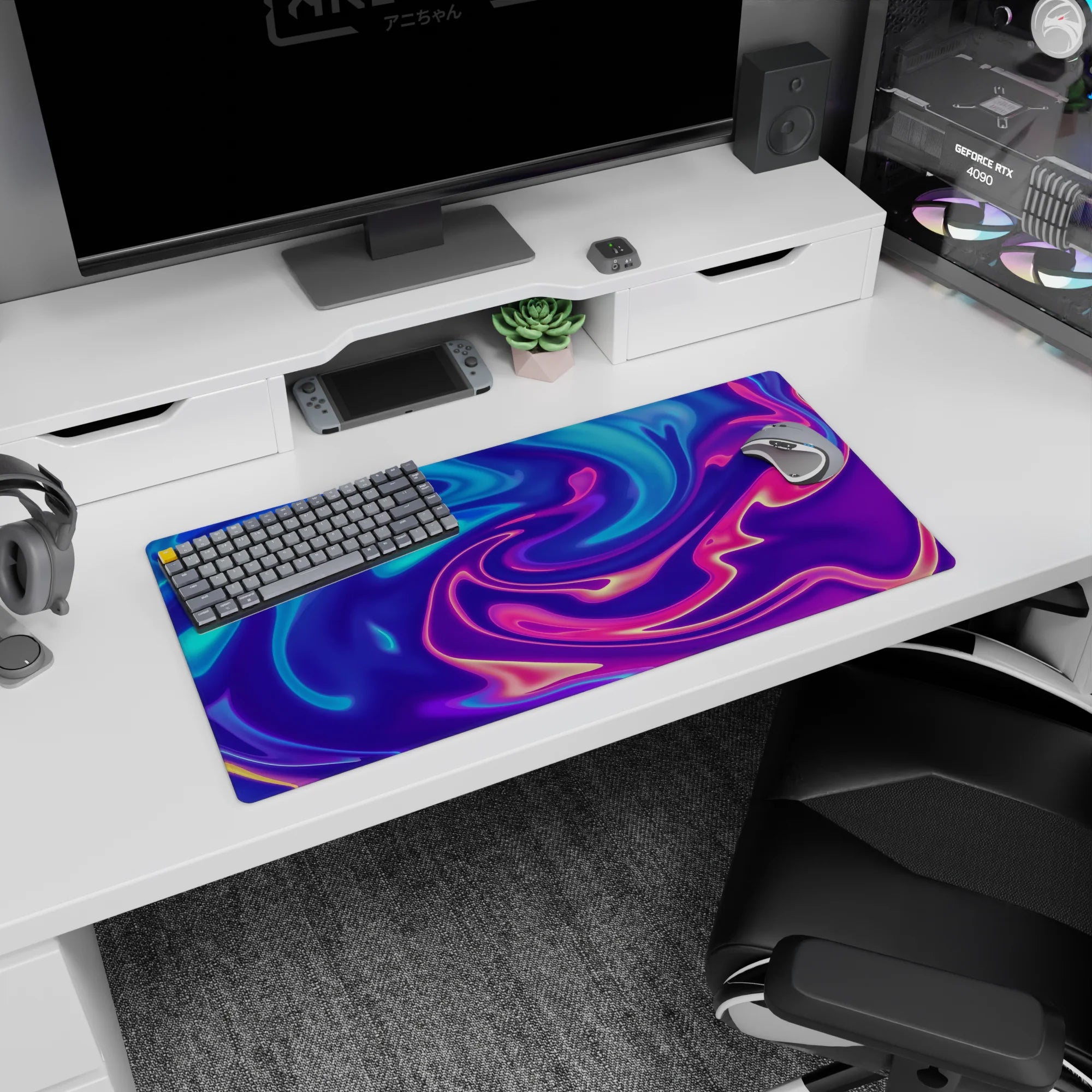 Liquid Abstract Deskmat | Mousepad | Deskpad - Neon Flow Dream - AniChan