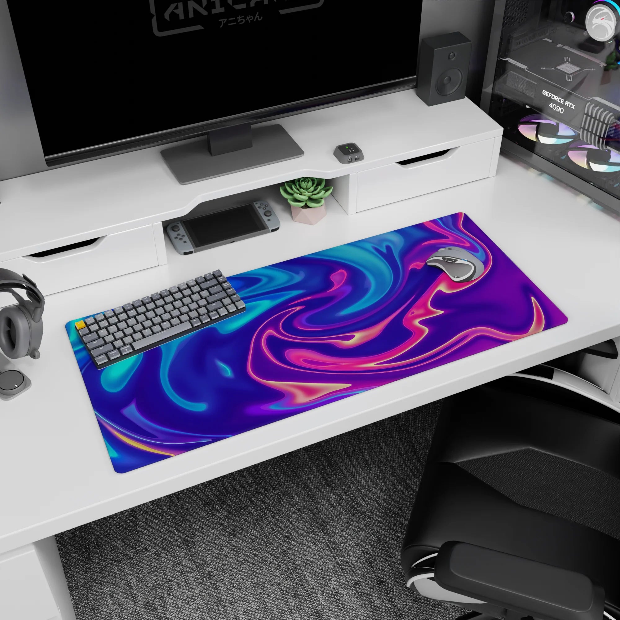 Liquid Abstract Deskmat | Mousepad | Deskpad - Neon Flow Dream - AniChan