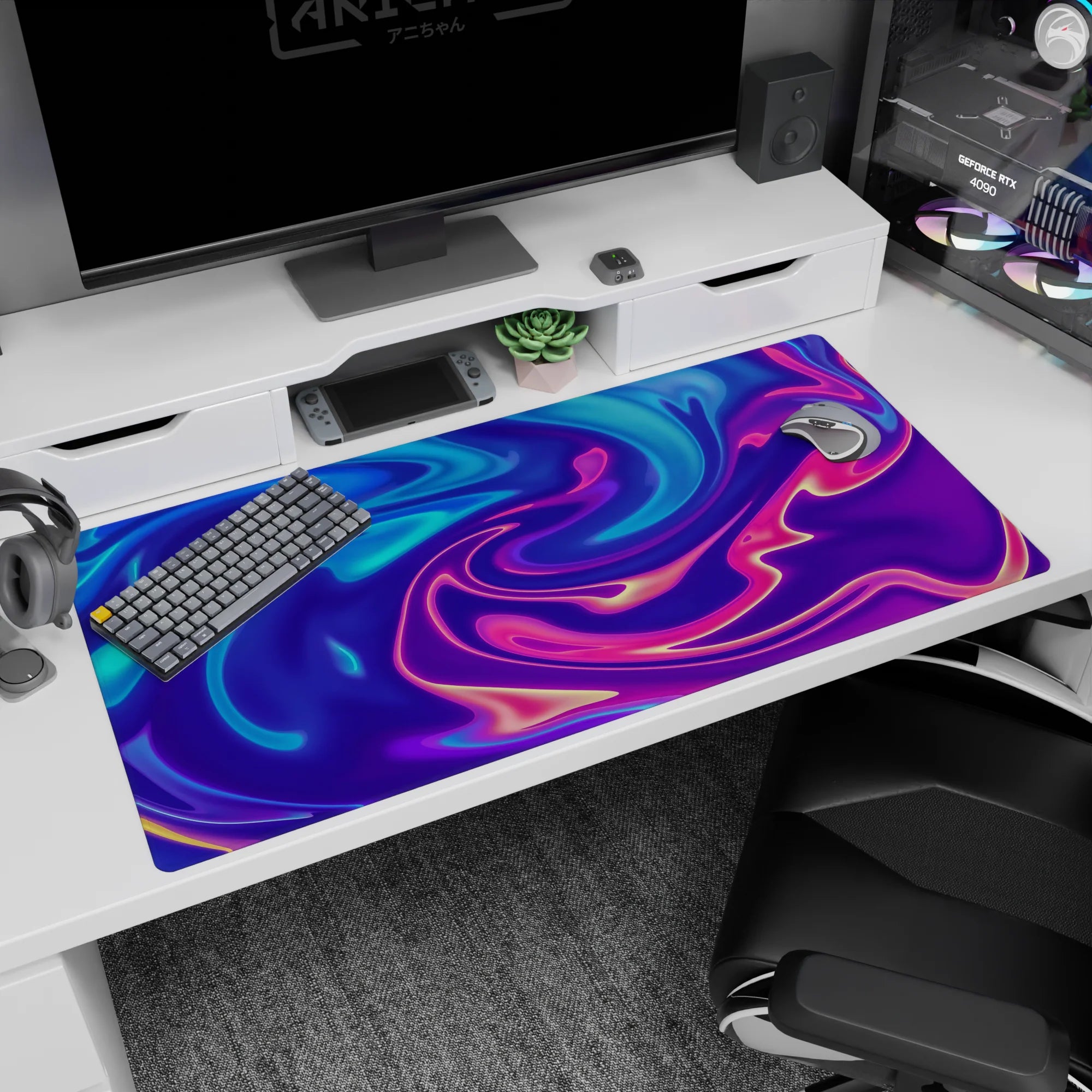 Liquid Abstract Deskmat | Mousepad | Deskpad - Neon Flow Dream - AniChan