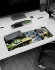 32x12 inches anime mouse pad showing a cute beast-ear girl duo by water, with soft light specks.