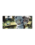28x12 inches anime girl mouse pad with two beast-ear girls, fluffy collars, and a sunlit wooden room.