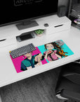 Anime mouse pad 28x12 inches featuring Tanjiro and Nezuko in streetwear, neon vibes, and electric colors.