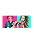 Anime mouse pad 28x12 inches featuring Tanjiro in turquoise and Nezuko with bubble tea, vibrant streetwear style.