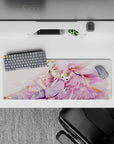 32x12 inches pastel lavender and blush pink anime mouse pad, calm dreamy aesthetic with soft petals.