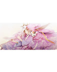 Anime girl desk pad 36x16 inches with pastel petals, fox mask theme, ribbons and soft pattern.