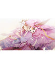 Anime girl desk pad 40x20 inches with fox mask theme, pastel petals, ribbons, and soft pattern.