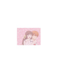 Classic anime mouse pad 14x10 inches with laughing girl hugging boy, doodle cloud background.