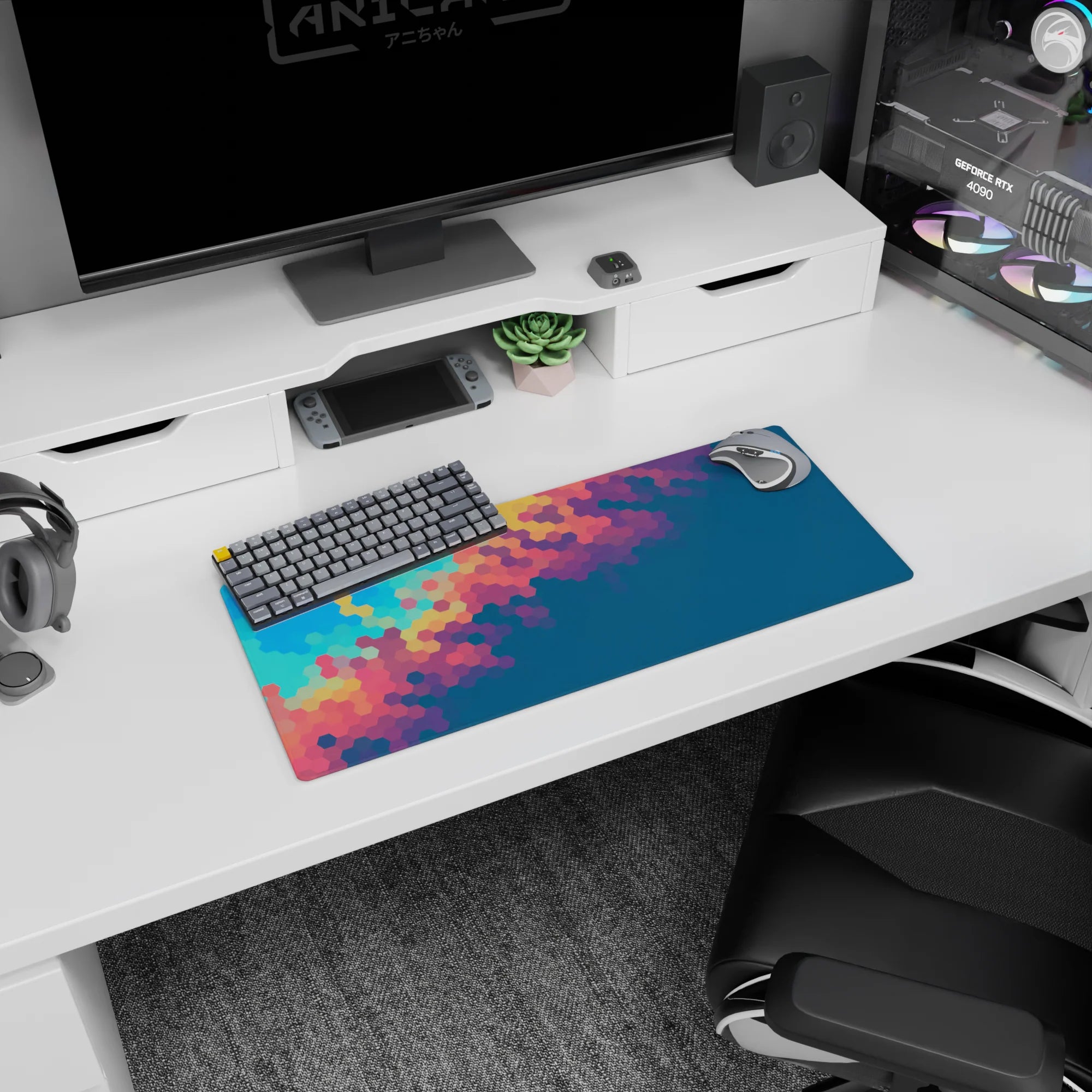 Abstract Deskmat | Mousepad | Deskpad - Prismatic Hexagon Flow - AniChan