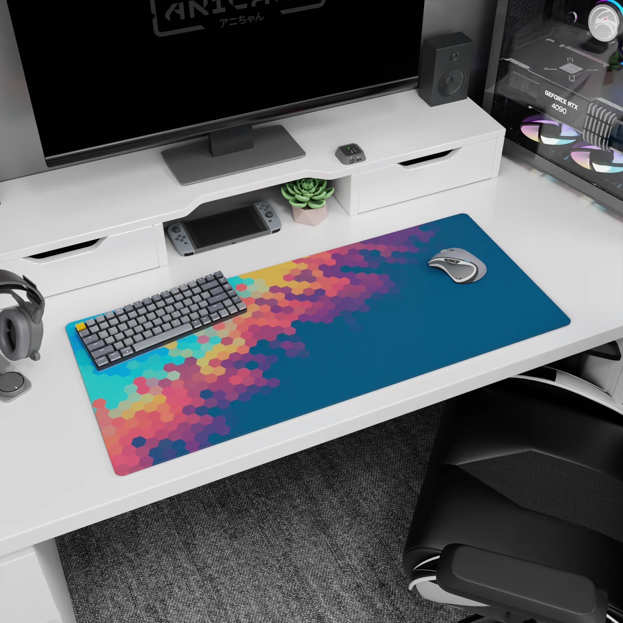 Abstract Deskmat | Mousepad | Deskpad - Prismatic Hexagon Flow - AniChan