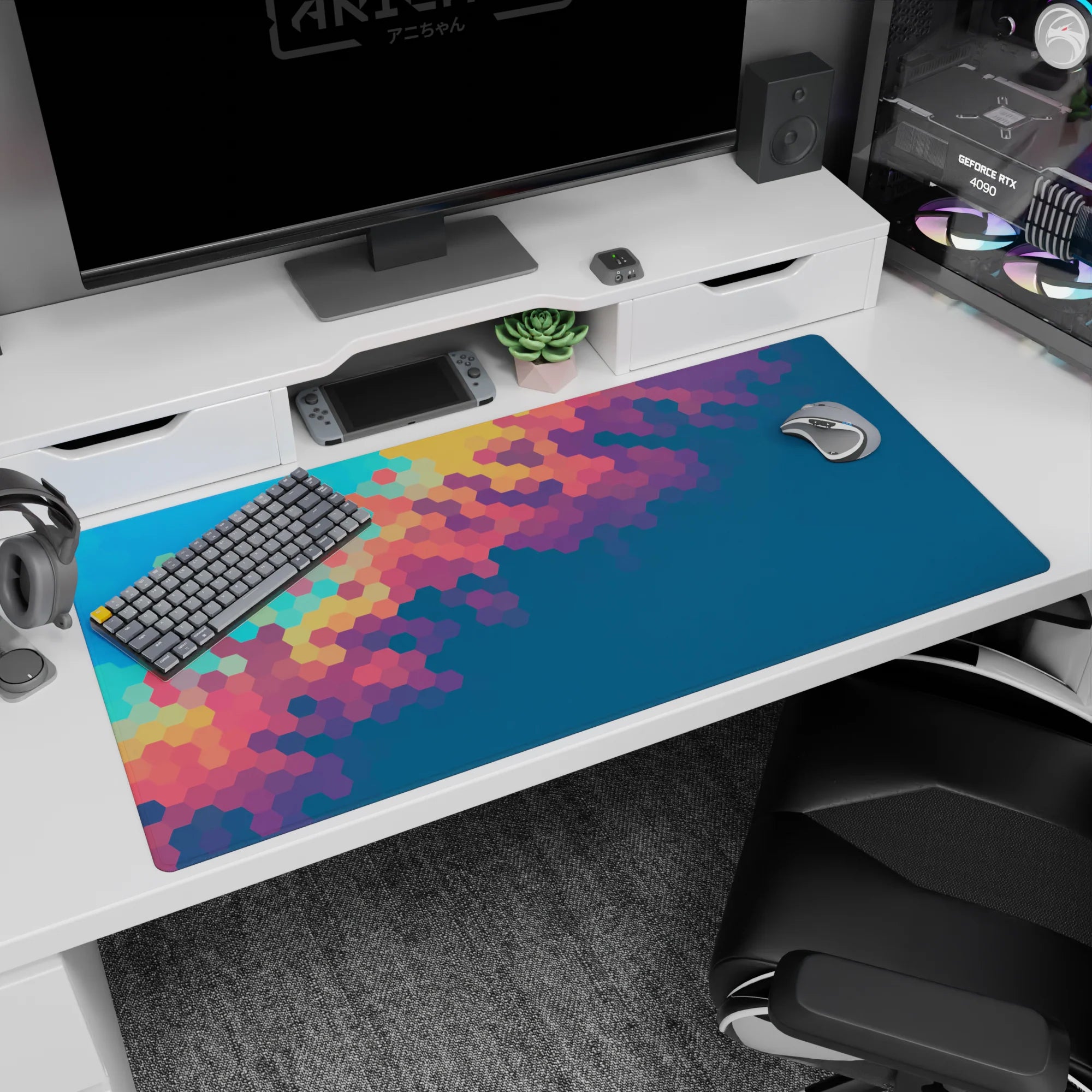 Abstract Deskmat | Mousepad | Deskpad - Prismatic Hexagon Flow - AniChan