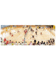 32x12 inches anime mouse pad with full-court volleyball match, net split, mid-jump spike, 20-21 scoreboard.