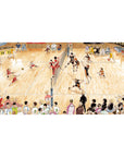 Anime volleyball match desk pad 40x20 inches with full-court net, mid-air spike, and 20–21 scoreboard.