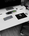 Skull floating in space with looping orbit rings classic mouse pad, 14x10 inches.