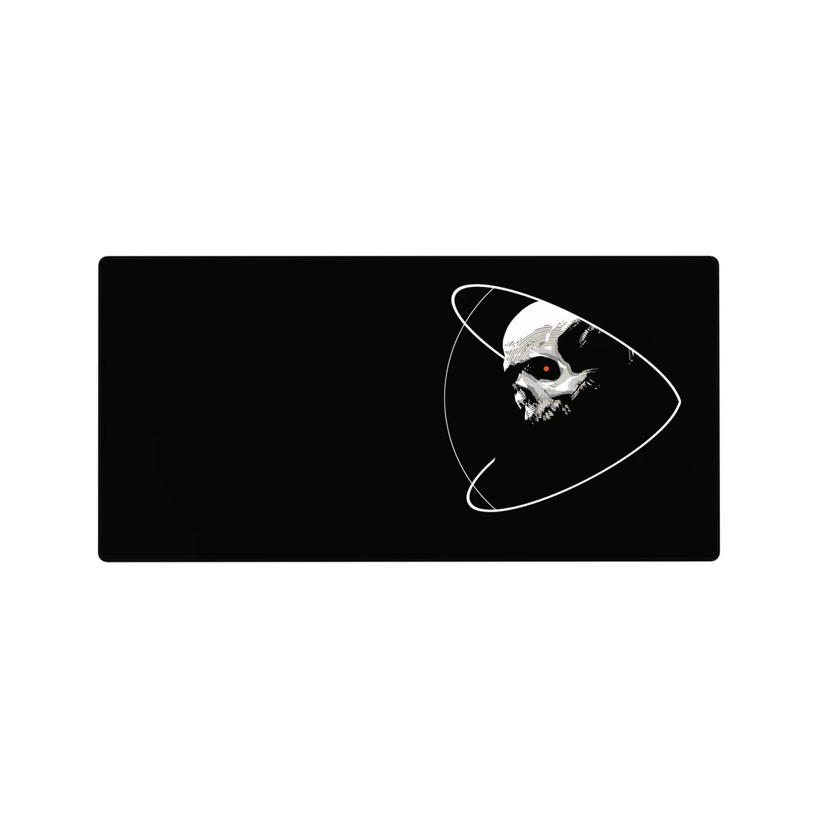 Skull with orbit lines extended mouse pad, 32x16 inches, cosmic minimalist desk mat.