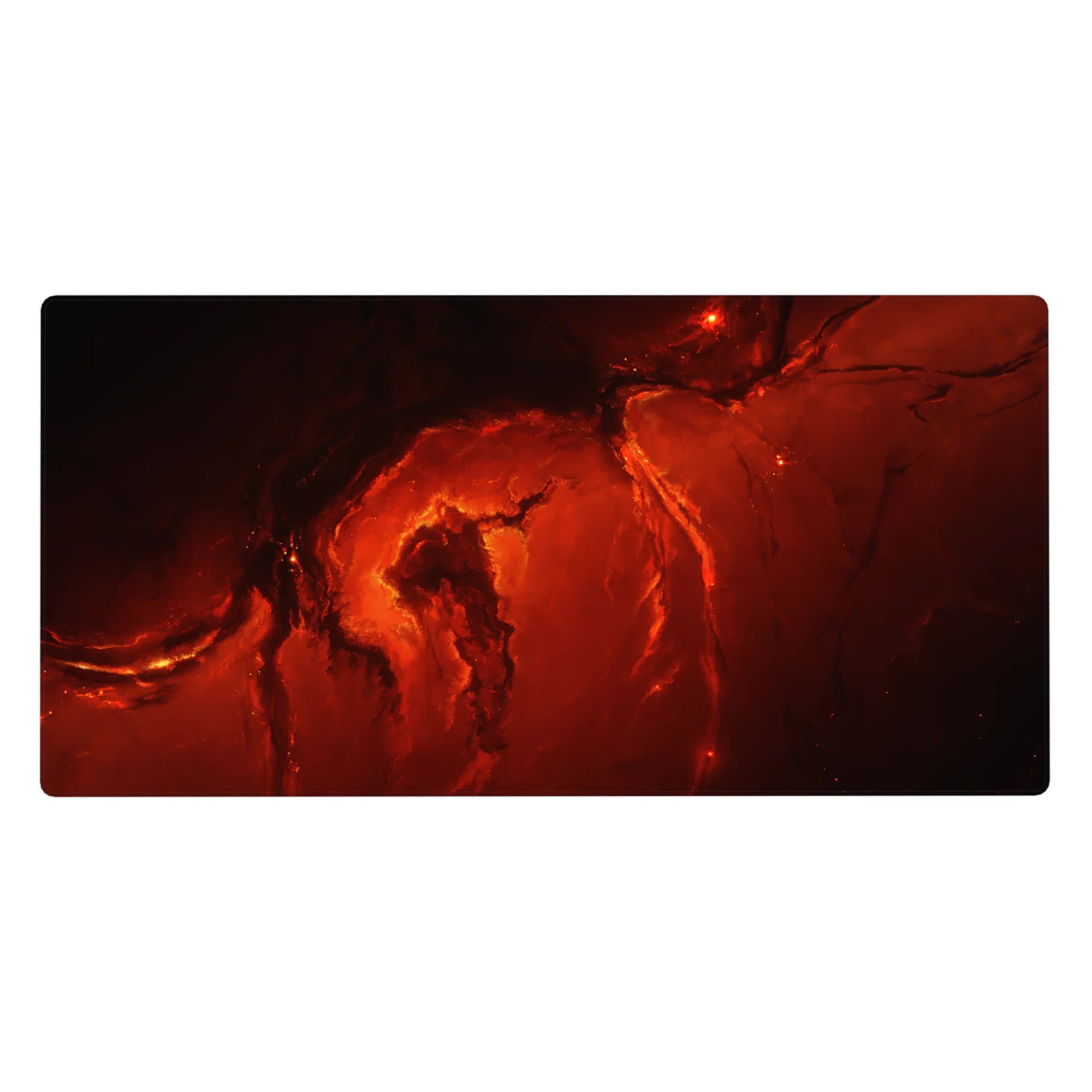 Fiery nebula marble desk pad, 40x20 inches, with hypnotic molten streaks for smooth tracking.