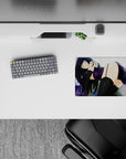 Violet sparkle anime mouse pad 14x10 inches, late-night cozy vibe with soft white bokeh and warm glow.