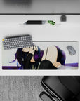 32x12 inches extended mouse pad in deep violet and black, glossy bokeh glow for late-night comfort.