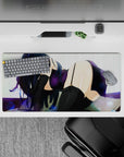 32x16 inches mouse pad in deep violet and black tones, glossy bokeh highlights for late-night comfort vibes.