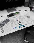 Kira Yamato nameplate with Strike Gundam labeled parts and decals anime desk pad 40x20 inches.