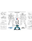 Mobile Suit Gundam SEED Strike Gundam blueprint layout anime desk pad, 40x20 inches.