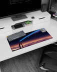 28x12 inches anime mouse pad showing two students leaning close as a bright comet streaks above painted wave clouds.