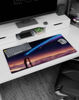 32x16 inches anime mouse pad showing two students leaning close as a blue-violet comet streaks above.