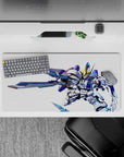 Electric blue and white anime mouse pad 32x16 inches, bold print with fearless action vibe.