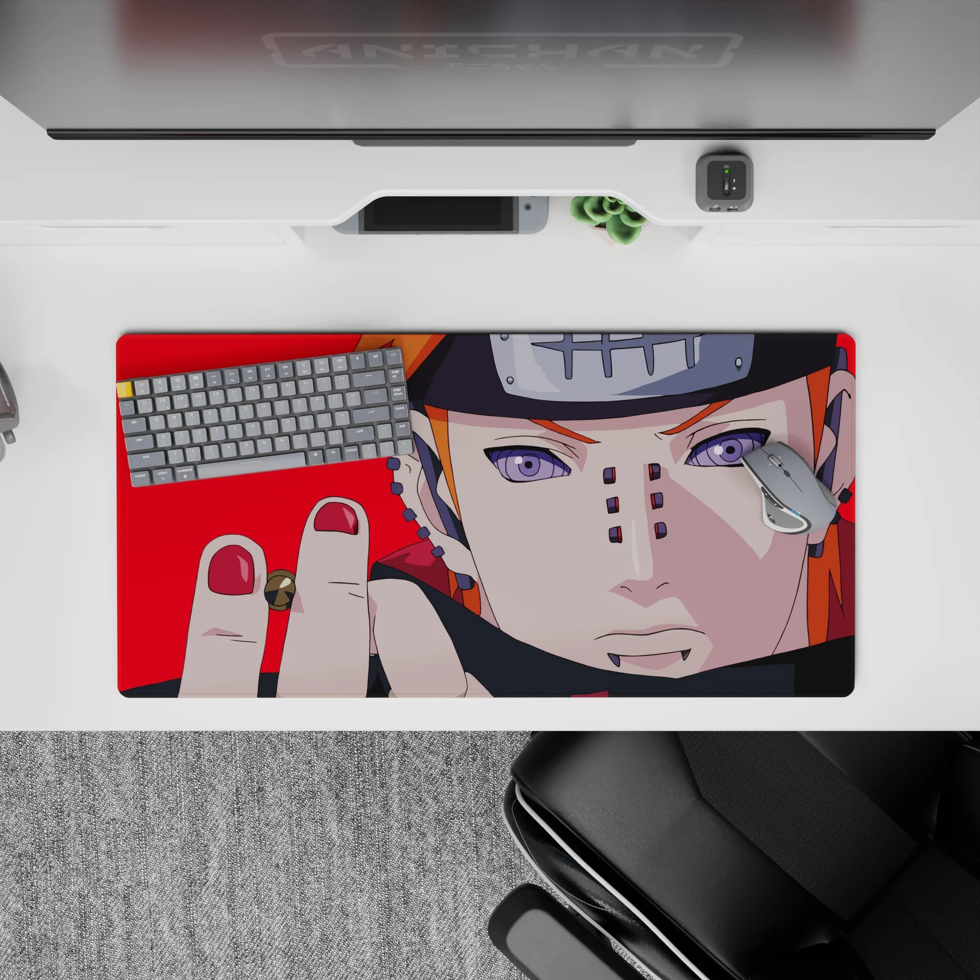 32x16 inches Naruto desk mat with bold red background and a dark, edgy vibe for fast gaming control.