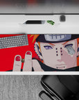 Red hot anime desk pad 36x16 inches with intense ripple-eye stare, edgy dangerous vibe and smooth control.