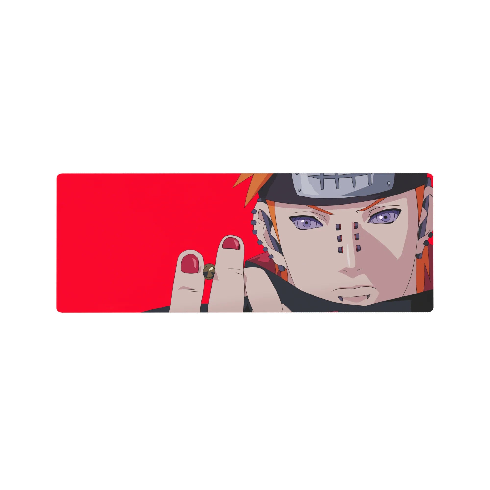 Anime mouse pad 32x12 inches with Pain (Nagato) Rinnegan portrait, piercings, and metal headband.