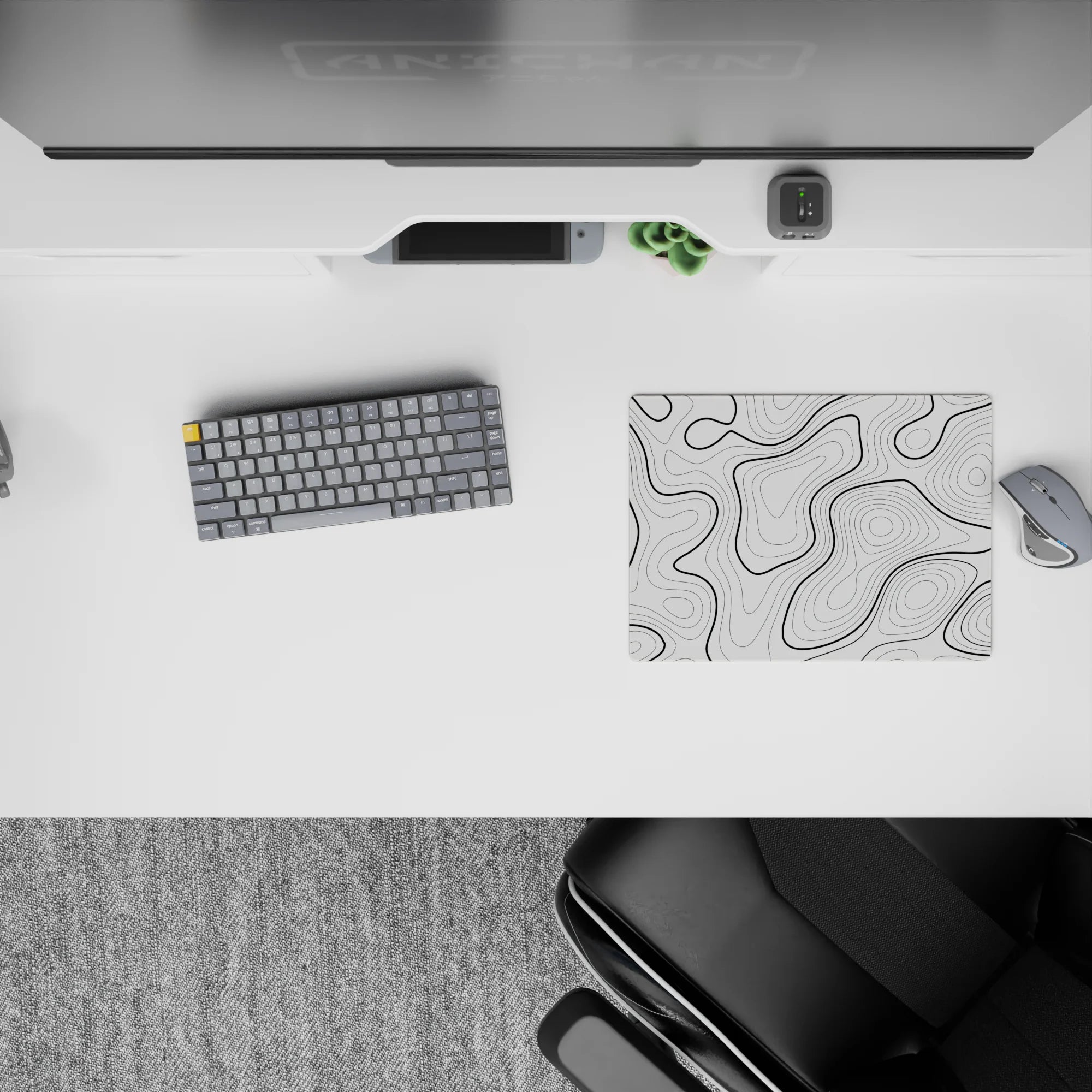 Topographic (Topo) Deskmat | Mousepad | Deskpad - Monochrome Contours - AniChan