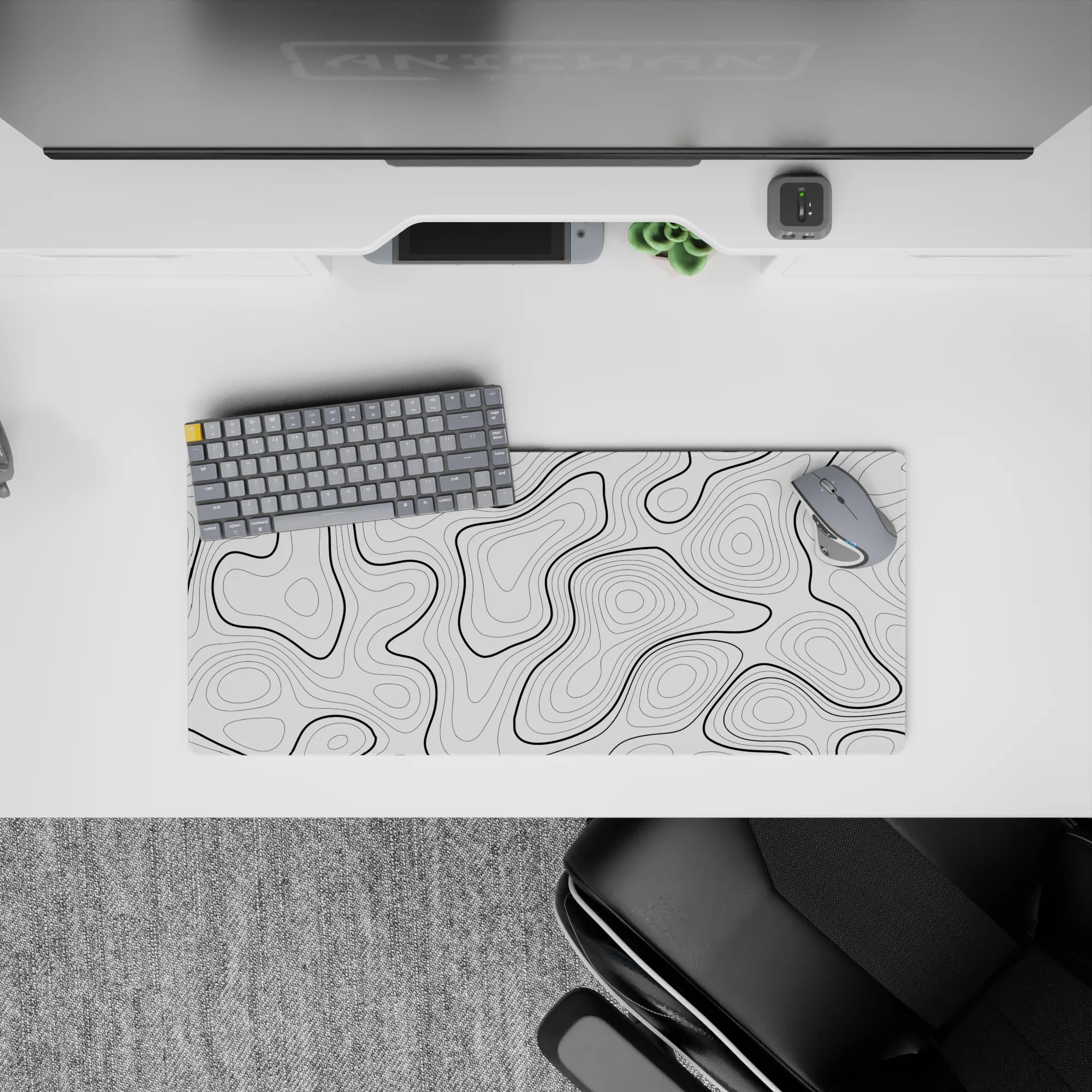 Topographic (Topo) Deskmat | Mousepad | Deskpad - Monochrome Contours - AniChan