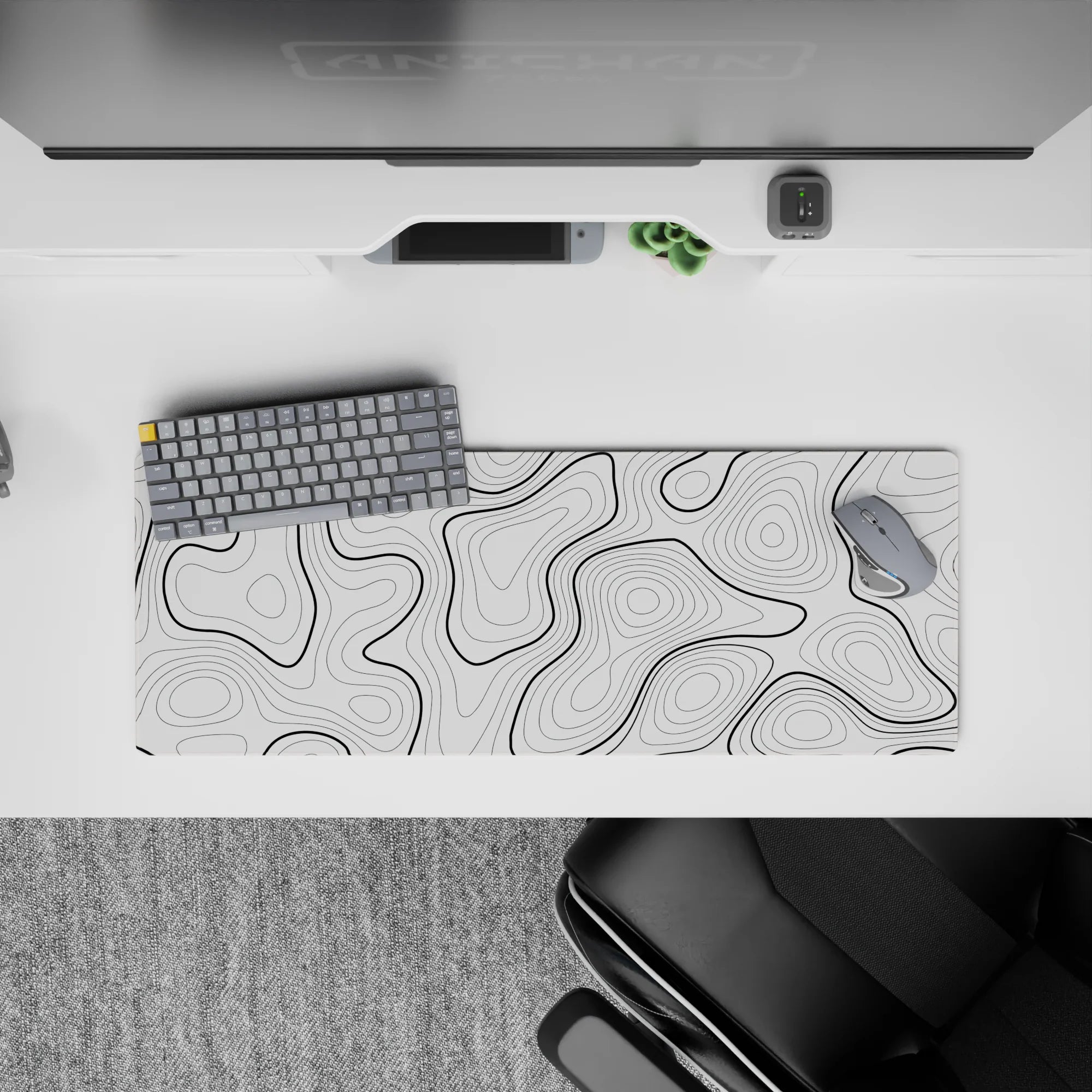 Topographic (Topo) Deskmat | Mousepad | Deskpad - Monochrome Contours - AniChan