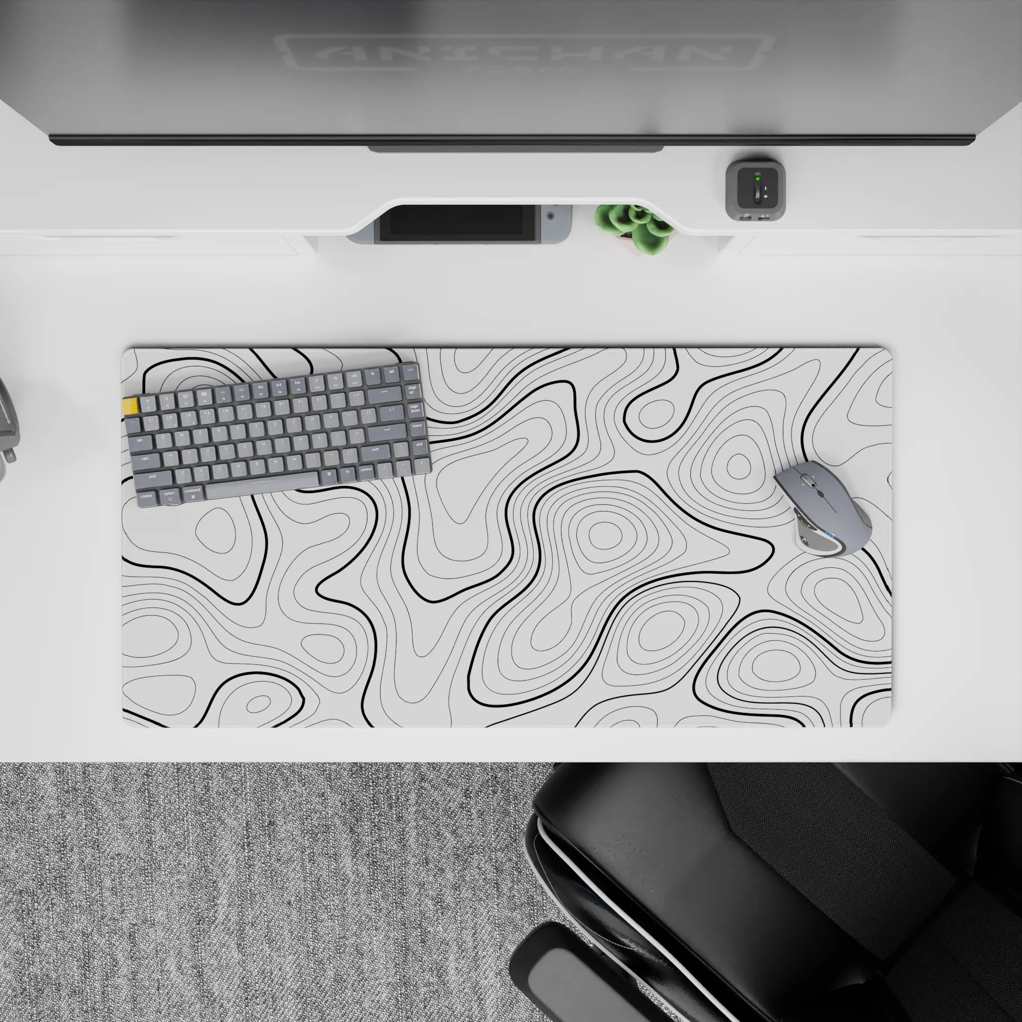 Topographic (Topo) Deskmat | Mousepad | Deskpad - Monochrome Contours - AniChan