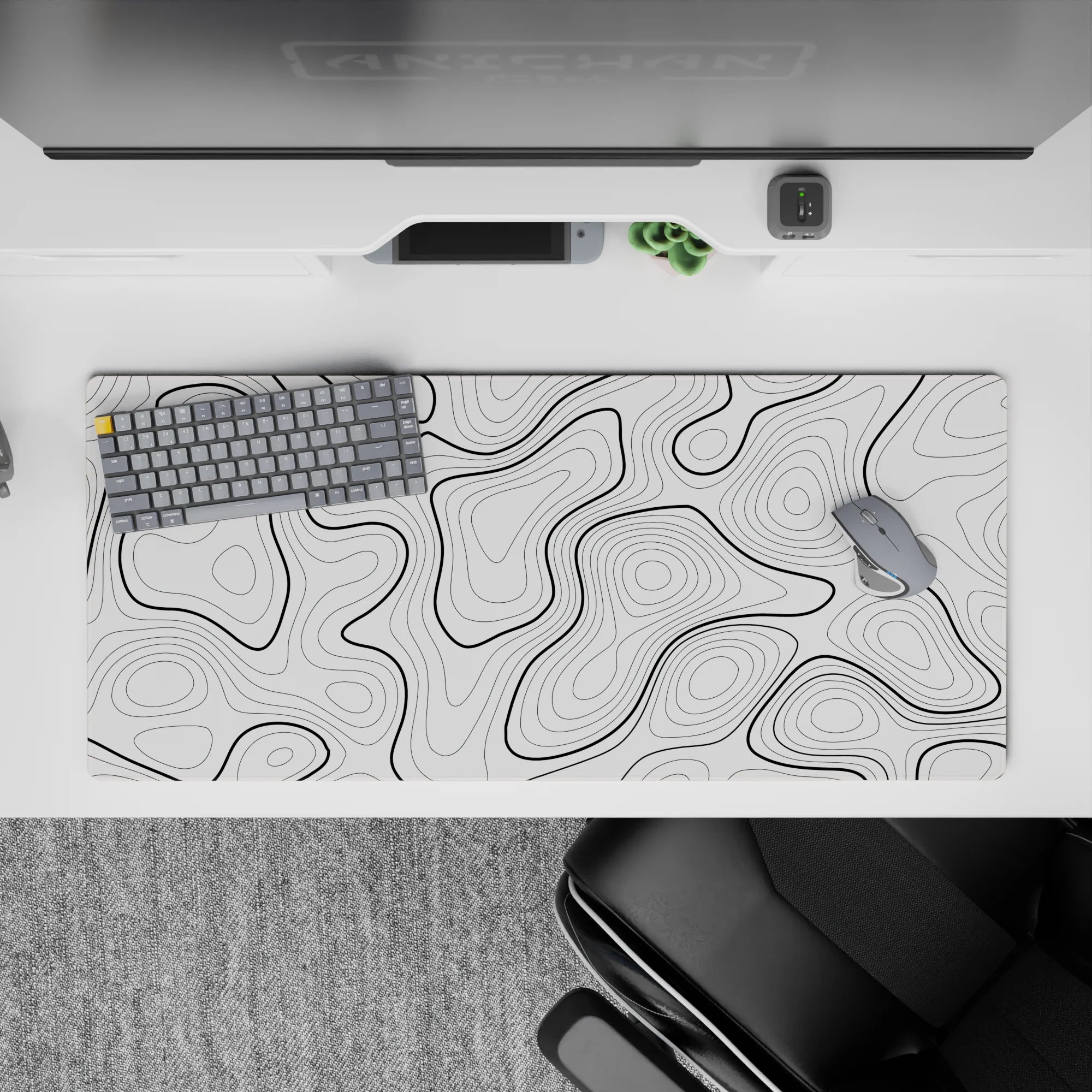 Topographic (Topo) Deskmat | Mousepad | Deskpad - Monochrome Contours - AniChan