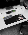 28x12 inches mouse pad showing a lounging fox-eared anime girl with amber glasses on a dark backdrop.