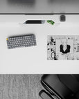 Black-and-white dot-shade anime girl mouse pad 14x10 inches, bold contrast with a flirty, chaotic vibe.