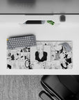 Black-and-white anime girl mouse pad 28x12 inches with bold contrast, flirty vibe, and playful chaos.