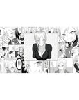 Manga collage anime girl desk pad 40x20 inches with comic panels, speech bubbles, and playful poses.