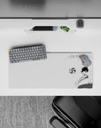 28x12 inches black-and-white anime mouse pad with sharp airy line art and calm desk vibe.