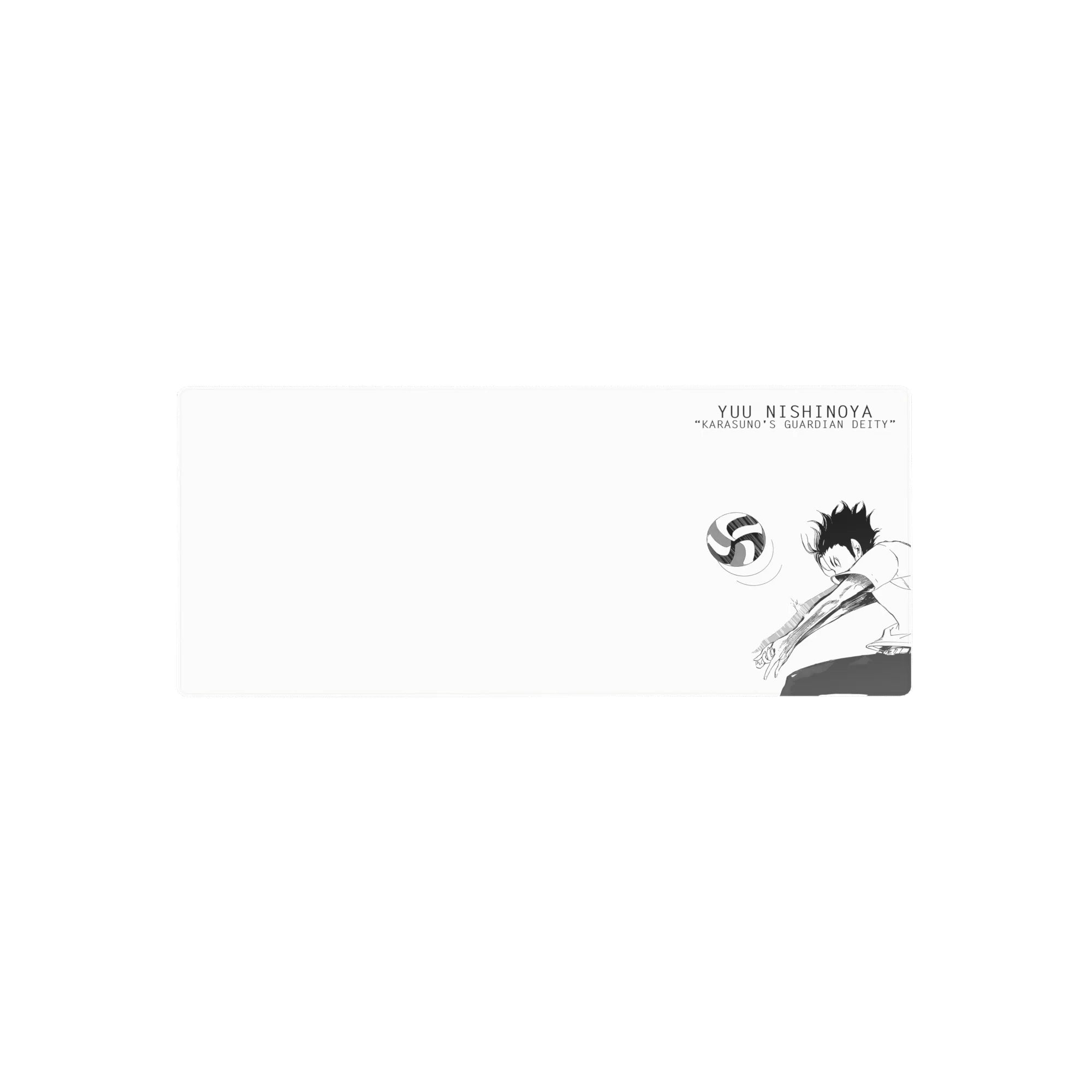 28x12 inches anime mouse pad with dynamic volleyball defense sketch in clean black-and-white ink.