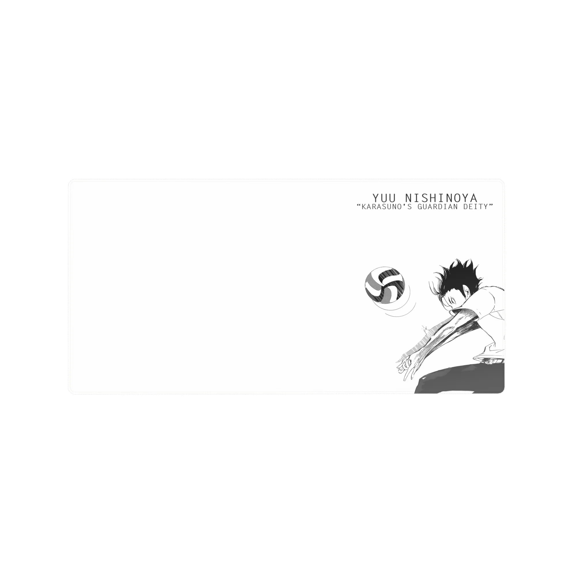 32x16 inches anime mouse pad with dynamic volleyball defense ink art and Karasuno libero jersey details.