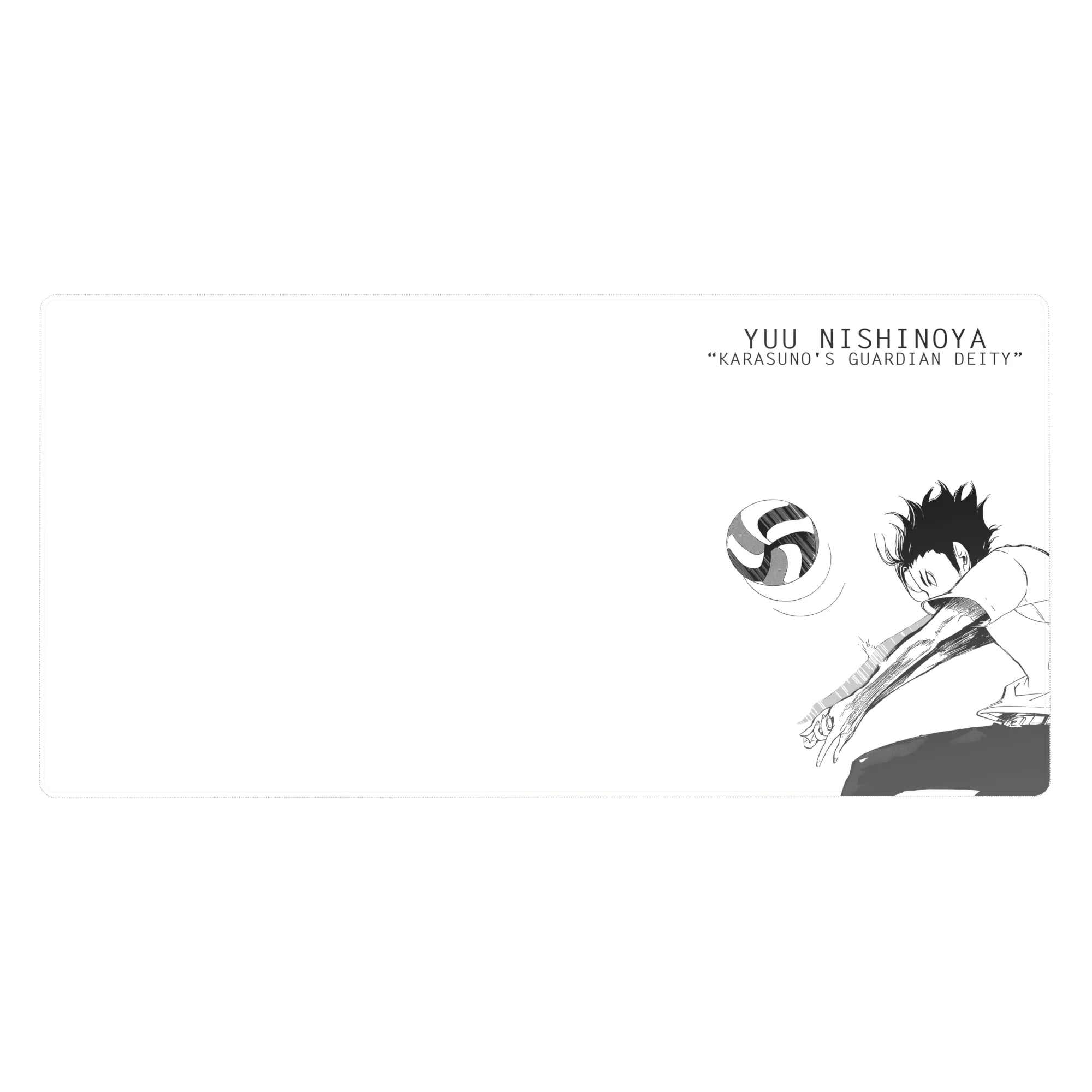 Haikyuu anime desk pad 40x20 inches with black-and-white ink libero defense artwork and clean white space.