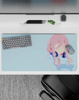 Pastel cozy desk mat mouse pad 32x16 inches in pink, navy, and sky blue with calm minimalist vibe.