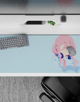 36x16 inches pastel anime desk pad, calm sky blue and pink tones with clean minimal lines and cozy vibe.