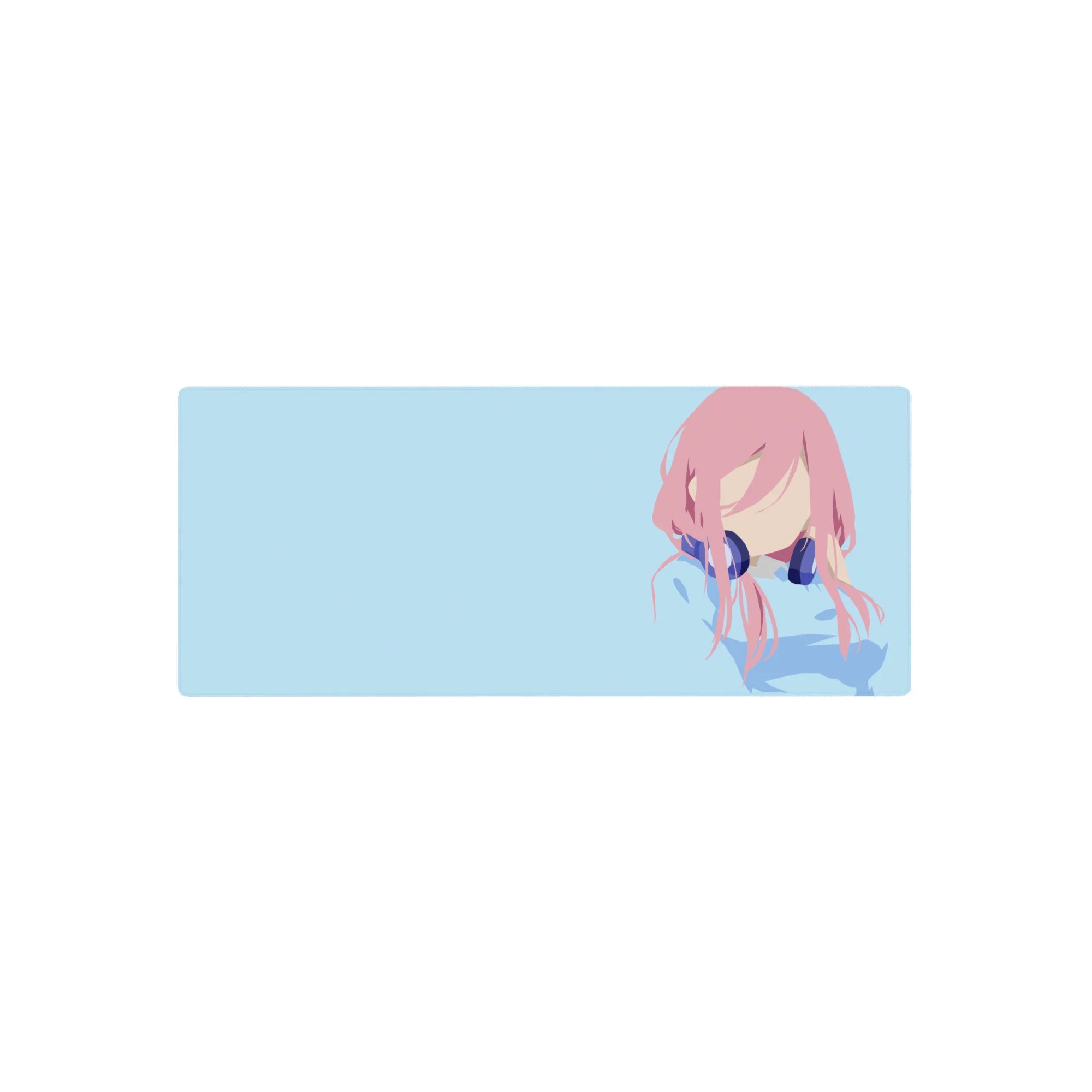 28x12 inches anime girl mouse pad with faceless pink-haired idol in navy headphones on sky blue.