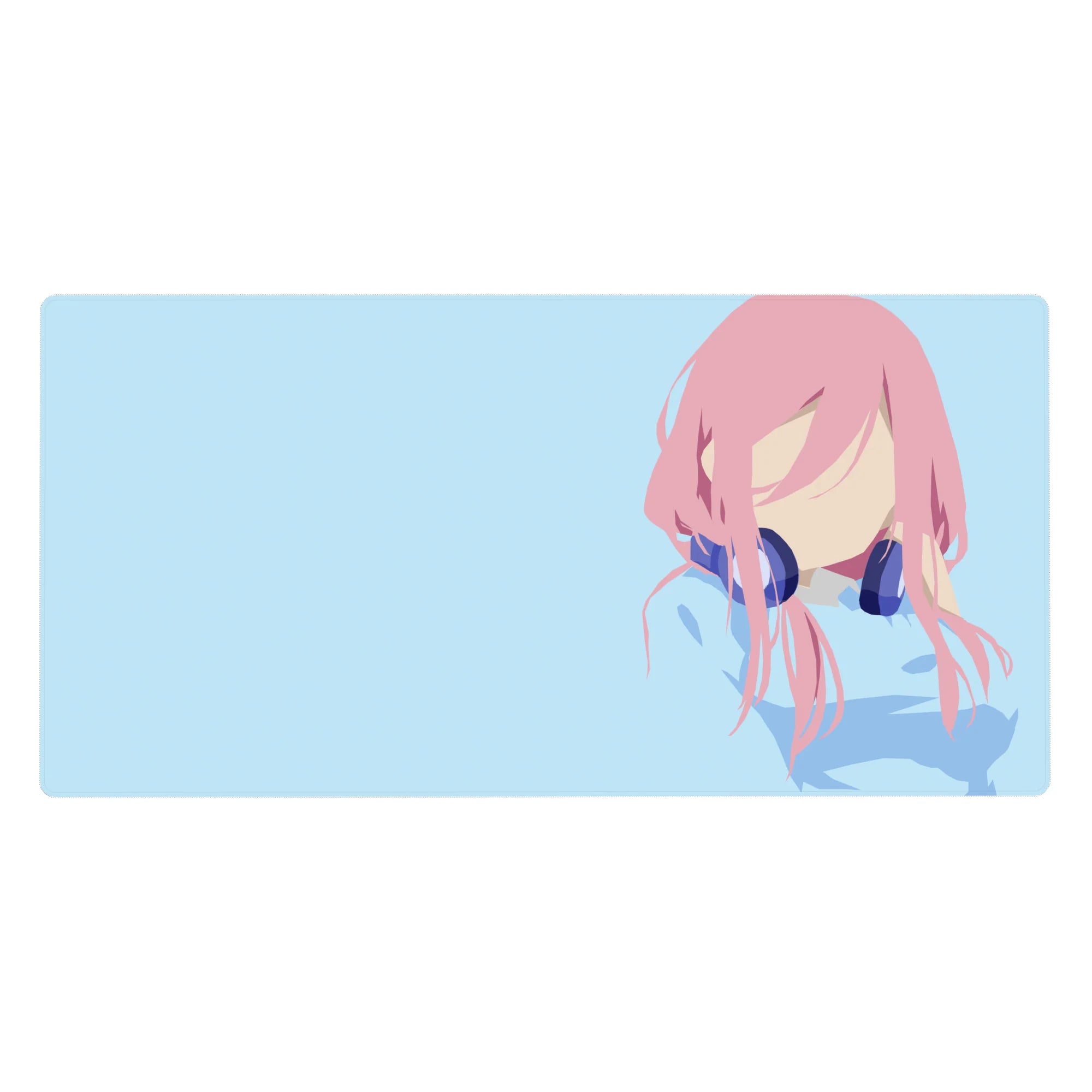 40x20 inches anime girl desk pad with pink-haired faceless idol and navy headphones on sky blue.