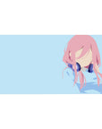 40x20 inches anime girl desk pad with pink-haired faceless idol and navy headphones on sky blue.