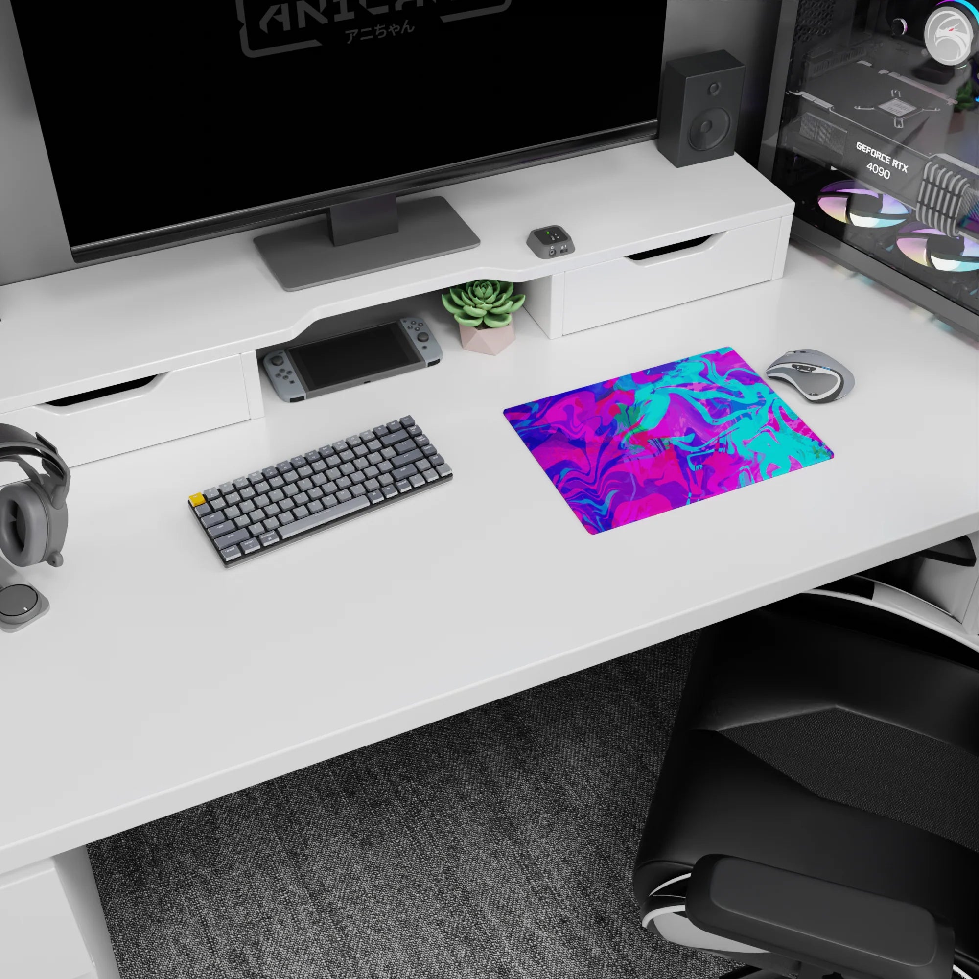 Liquid Abstract Deskmat | Mousepad | Deskpad - Neon Vortex - AniChan